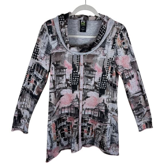 Pure Essence Urbanology Japanese Print Cowl Neck Long Sleeve Pullover Size S - Picture 1 of 6